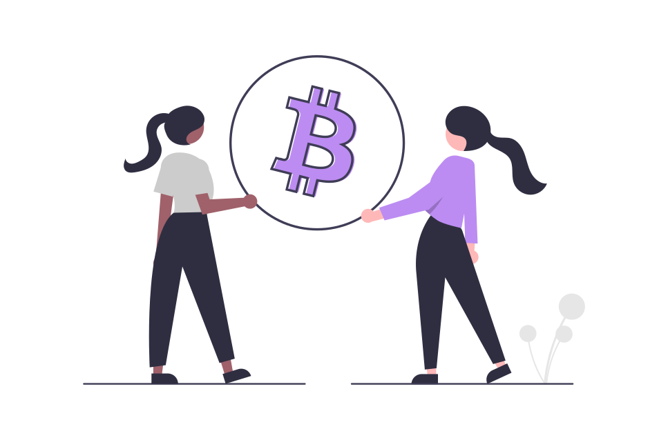 women exchanging bitcoin